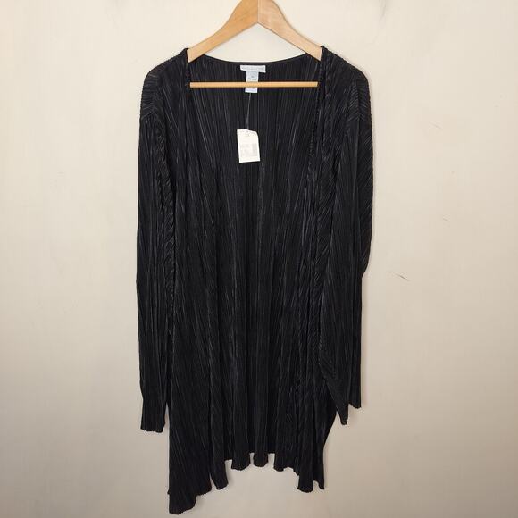 Catherines Cardigan Open Front Black Crinkle Pleated - Picture 1 of 10